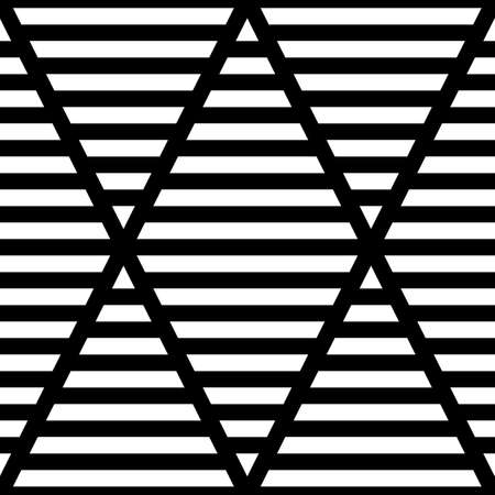 Strokes wallpaper. Seamless surface pattern design with linear ornament. Broken lines motif. Black zigzag lines on striped background. Digital paper with dashed stripes for textile print. Vector art.のイラスト素材