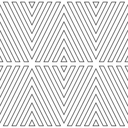 Black broken lines contours on white background. Seamless surface pattern design with linear ornament. Curves wallpaper. Angle brackets motif. Digital paper with chevrons. Striped vector illustration.のイラスト素材