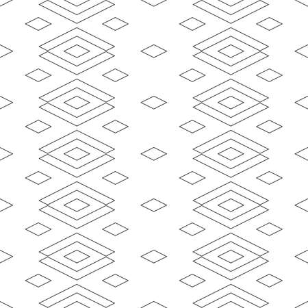 Seamless surface pattern design with outline diamonds ornament. Lozenge motif. Repeated black rhombuses on white background. Ethnic wallpaper. Digital paper for textile print, web designing. Vector.のイラスト素材