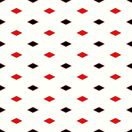 Seamless surface pattern design with diamonds ornament. Lozenge motif. Repeated red and black rhombuses with outlines on white background. Ornamental wallpaper. Digital paper for textile print. Vectorのイラスト素材