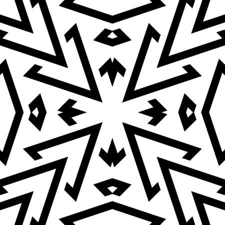 Black figures on white background. Ethnic ornament. Repeated symmetrical shapes wallpaper. Seamless ornamental pattern surface design. Digital paper for page fill, web designing, textile print. Vectorのイラスト素材