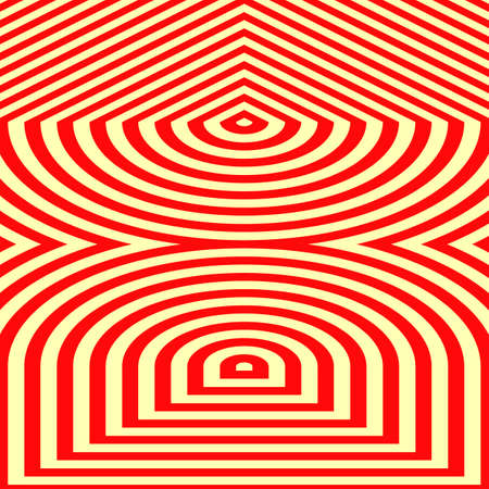 Different red figures abstract on yellow background. Decorative grill panel motif. Surface pattern with symmetric geometric ornament. Digital paper for web design, textile print. Vector illustrationのイラスト素材