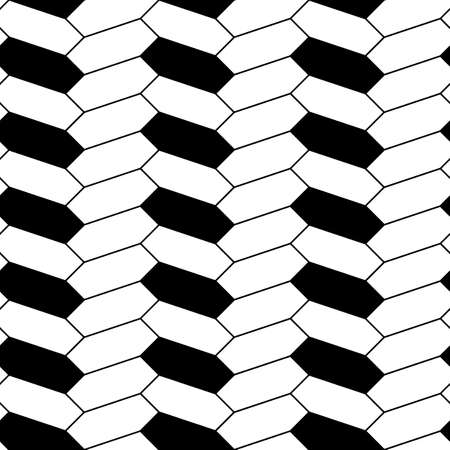 Herringbone motif. Black zigzag weaving lines and blocks. Jagged stripes. Seamless surface pattern design with hexagons ornament. Mosaic parquet wallpaper. Digital paper, page fills, print. Vector artのイラスト素材