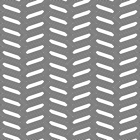 Herringbone motif. Seamless surface pattern design with hexagons tessellation ornament. Mosaic parquet wallpaper. Black zigzag weaving lines. Jagged strokes. Digital paper, page fills, print. Vector.のイラスト素材