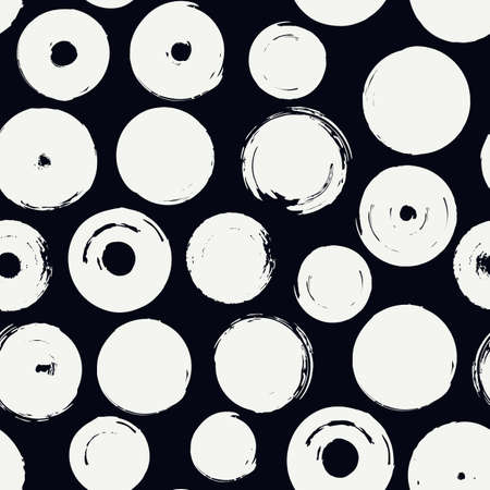 Polka dot paint brush seamless pattern. Freehand grunge design background. Circle motif modern...