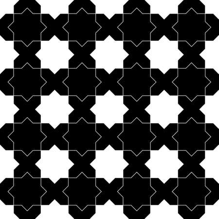 Seamless surface pattern design with Moroccan stars and crosses tiles ornament. Oriental traditional ornamentation with repeated geometric shapes. Ancient mosaic wallpaper. Grid motif. Digital paper.のイラスト素材