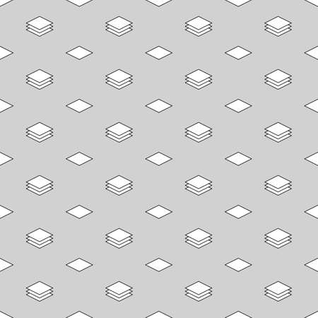 Seamless surface pattern design with diamonds ornament. Lozenge motif. Repeated white rhombuses with black outlines on gray background. Isometric wallpaper. Digital paper for textile print. Vector artのイラスト素材