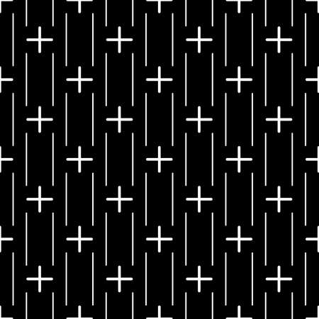 Lines, crosses seamless pattern. Stripes, plusses print. Ethnic illustration. Linear background. Abstract ornament. Strokes, signs wallpaper. Line, cross shapes backdrop. Textile print, vector art.のイラスト素材