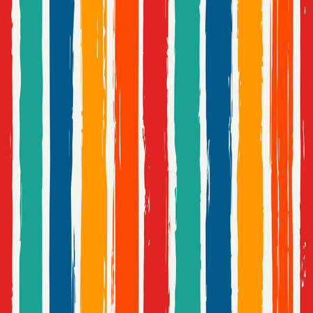 Brush strokes seamless pattern. Freehand vertical stripes print. Repeated rough edge ink lines background. Simple classic geometric motif. Trendy grunge design. Vector abstract modern wallpaperのイラスト素材