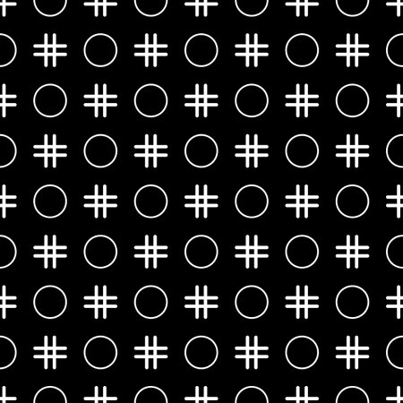 Circles, crosses pattern. Circle figures, hashtags seamless ornament. Rings, signs backdrop. Ethnic...