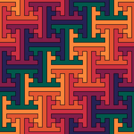 Seamless pattern. Chinese Sayagata backdrop. Repeated interlocking figures background. China ornament. Traditional tiles image. Ancient ethnic mosaic motif. Digital paper. Ethnical textile printのイラスト素材