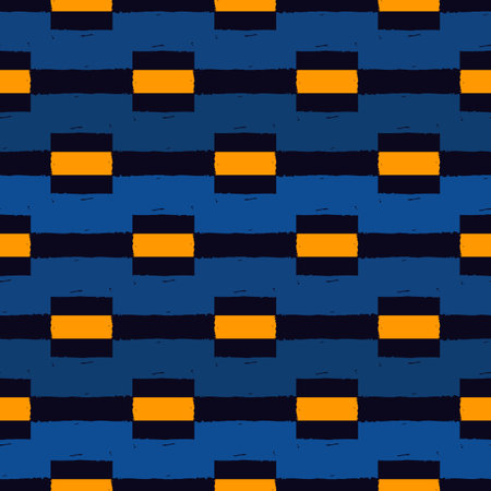 Ethnic motif handdrawn print. Paint brush strokes geometric seamless pattern. Freehand indigenous style background. Folk, tribal ornament. Artistic hand drawn geo design. Abstract vector wallpaperのイラスト素材