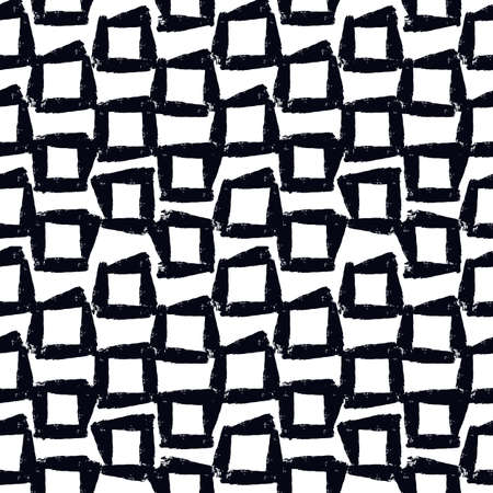 Paint brush strokes seamless pattern. Freehand grunge design background. Squares motif modern minimal ornament. Trendy handdrawn doodle geometric print. Artistic hand drawn abstract vector wallpaperのイラスト素材