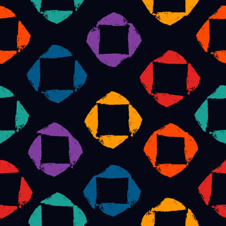 Paint brush strokes seamless pattern. Freehand grunge design background. Squares, diamonds mosaic motif. Modern minimal ornament. Trendy handdrawn geometric print. Artistic abstract vector wallpaperのイラスト素材