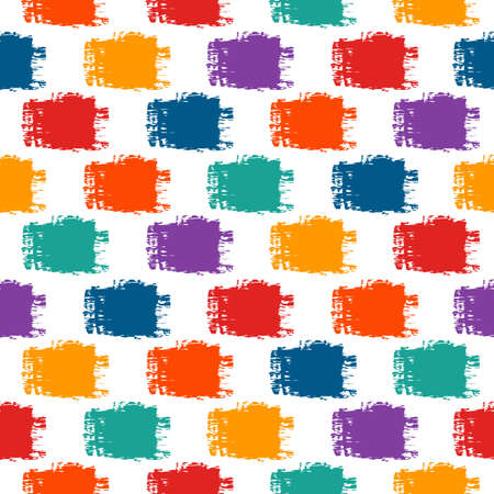 Paint brush, brushstrokes smears geometric print. Squares, checkerboard motif seamless pattern. Freehand grunge design background. Trendy handdrawn geo ornament. Artistic hand drawn abstract wallpaperのイラスト素材