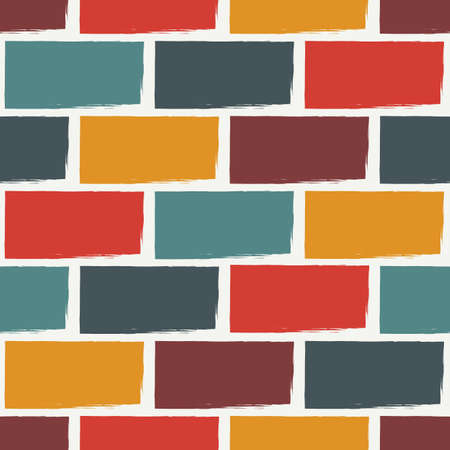 Brick wall motif handdrawn classic geometric print. Paint brush strokes seamless pattern. Freehand grunge design background. Modern urban ornament. Artistic hand drawn abstract vector wallpaperのイラスト素材