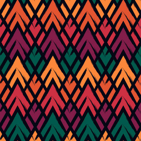 Paint brush seamless pattern. Freehand grunge design background. Scale motif oriental ornament. Trendy handdrawn geometric print. Modern artistic hand drawn abstract vector wallpaperのイラスト素材