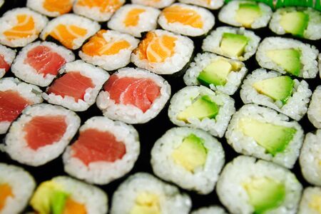 Assortment of maki sushi selective focusの写真素材