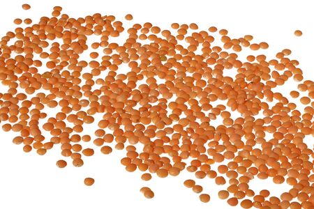 Red lentils on white backgroundの写真素材