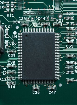 Microchip on circuit board macro shot