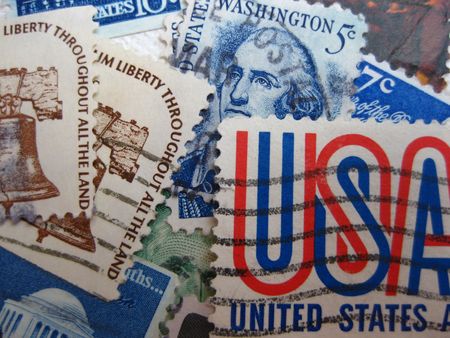 Collection of vintage United States stampsの写真素材