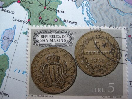 Stamp on Vintage map: San Marinoの写真素材
