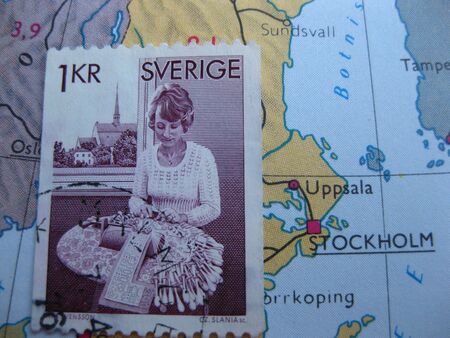 Stamp on Vintage map: Swedenの写真素材