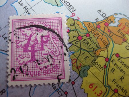 Stamp on Vintage map: Belgiumの写真素材