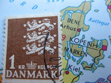 Stamp on Vintage map: Danmarkの写真素材