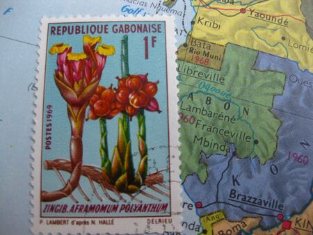 Stamp on Vintage map: Gabonの写真素材