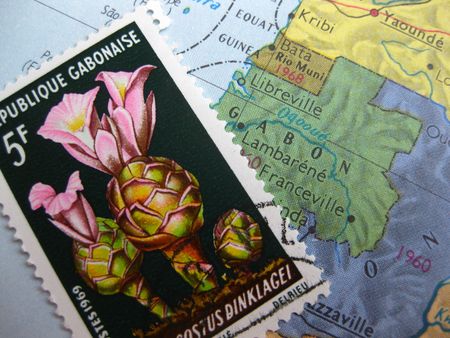 Stamp on Vintage map: Gabonの写真素材
