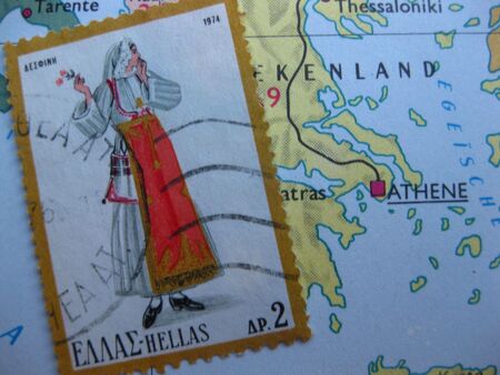 Stamp on Vintage map: Greeceの写真素材