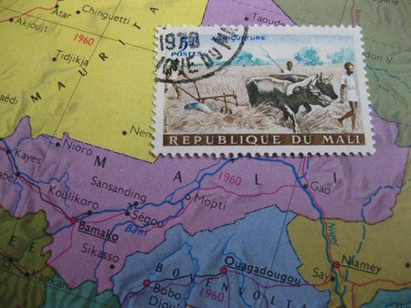 Stamp on Vintage map: Maliの写真素材