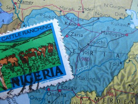 Stamp on Vintage map: Nigeriaの写真素材
