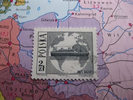 Stamp on Vintage map: Polandの写真素材