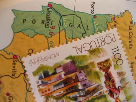 Stamp on Vintage map: Portugalの写真素材