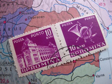 Stamp on Vintage map: Romaniaの写真素材