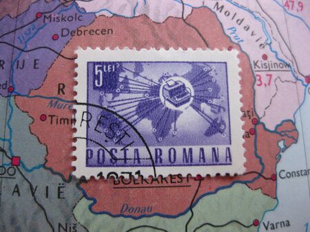 Stamp on Vintage map: Romaniaの写真素材