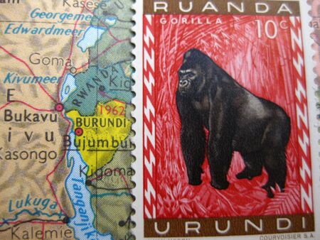Stamp on Vintage map: Rwandaの写真素材