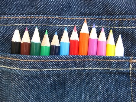 pencils in a blue jeans pocketの写真素材
