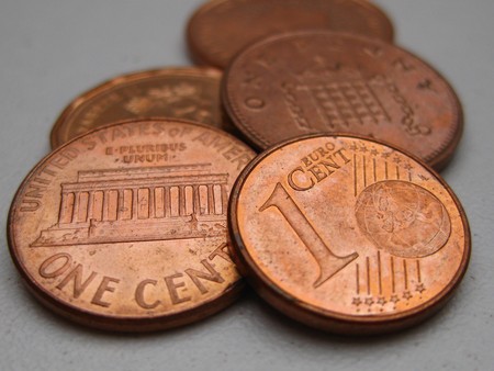 copper coins from Europe and the USの写真素材