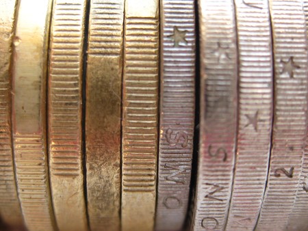coins in close up: one and two euro coins