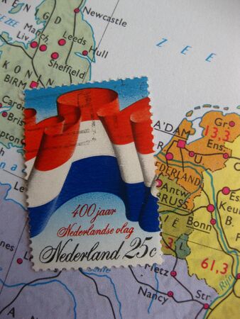 Stamp on vintage map: the Netherlands