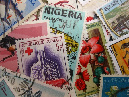 Vintage stamps from several African countriesの写真素材