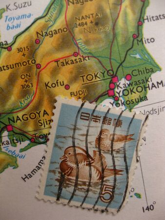 stamp on vintage map from Japanの写真素材