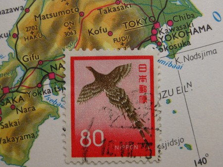 stamp on vintage map from Japanの写真素材