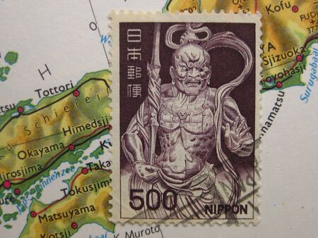 stamp on vintage map from Japanの写真素材