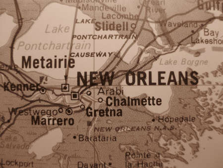 American cities on map: New Orleans (sepia)の写真素材