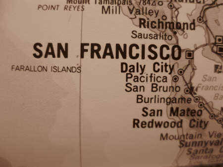 American cities on map: San Francisco (sepia)の写真素材