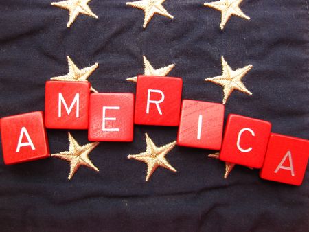 America spelled over stars の写真素材